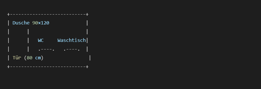 Kleines Bad ≈ 6 m² (2,0 × 3,0 m)